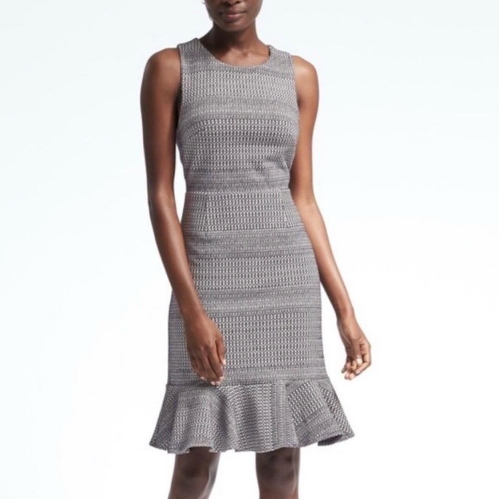 NWT Banana Republic Ponte Knit Cross Back Flounce Hem Sheath Dress in Navy sz 10
